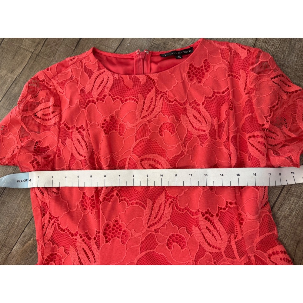 Preston & York Womens Coral Pink Floral Lace Short Sleeve Midi A-Line Dress 10 - Picture 8 of 10
